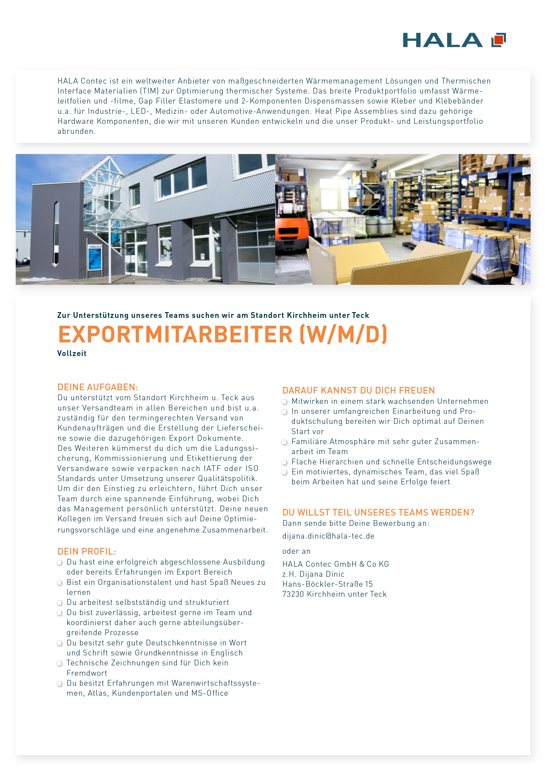 Stellenangebot Exportmitarbeiter