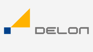 Ein gelbes Dreieck und ein blaues Quadrat erscheinen nebeneinander auf weißem Hintergrund. Marke: Delon